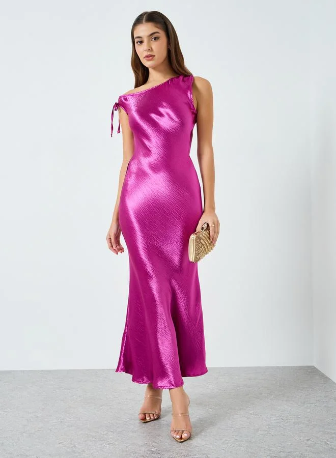 Styli  Women Purple Satin One Shoulder Bodycon Maxi Dress for Women | Best Price UAE